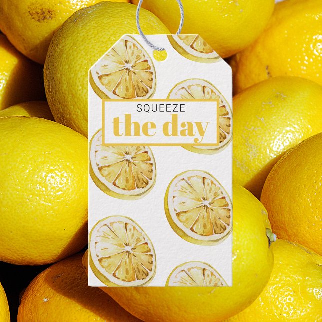 Étiquettes-cadeau Citrons Jaunes Modernes Motif & Squeeze La Journée (Créateur téléchargé)