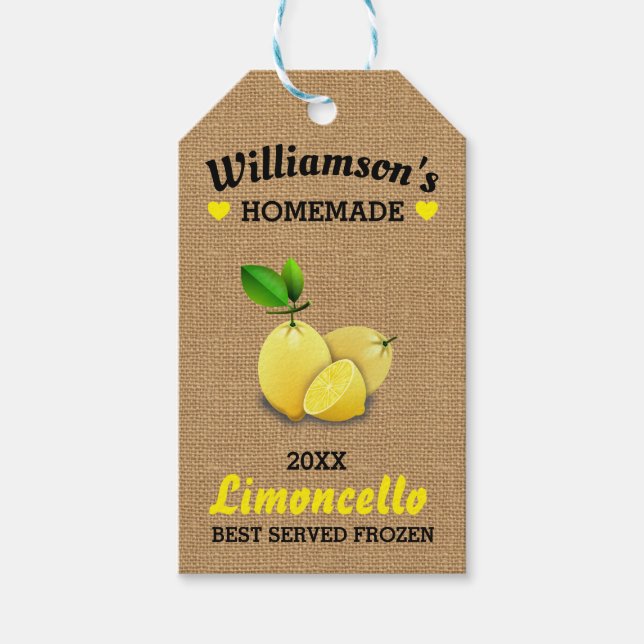 Étiquettes-cadeau Citrons Limoncello fait maison Burlap rustique (Devant)