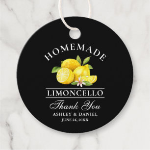 Étiquettes Cadeau Citrons Limoncello Merci noir rond