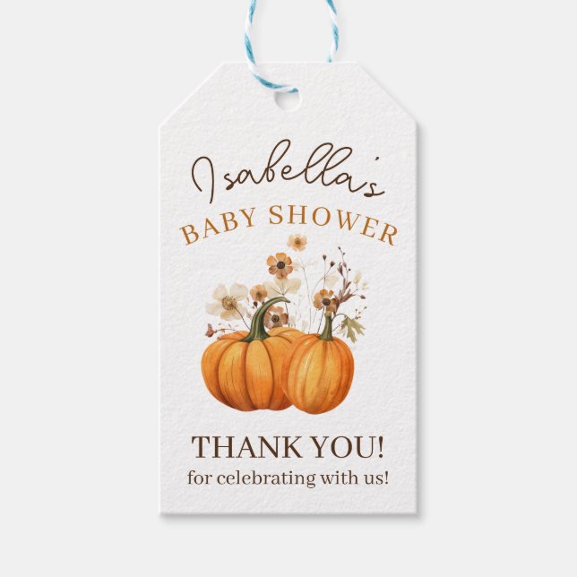 Étiquettes-cadeau Citrouille automne Baby shower Floral Merci (Devant)