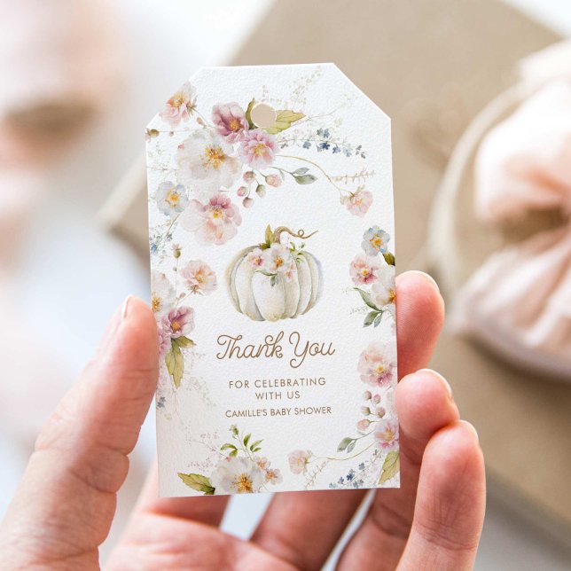 Étiquettes-cadeau Citrouille Automne Floral Favoriser Merci (Boho Fall Pumpkin Baby Shower Favor Tag.)