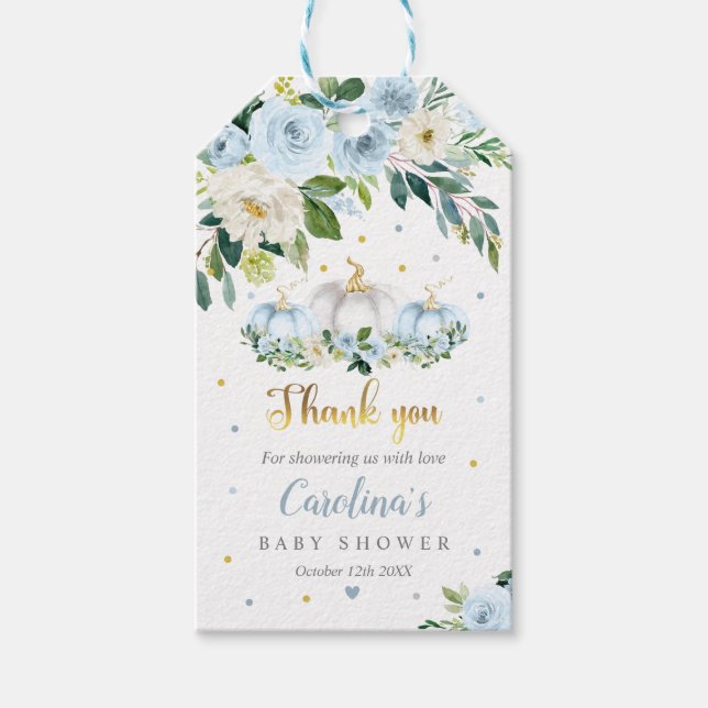 Étiquettes-cadeau Citrouille Baby shower Boy Fall Blue Citrouille Fa (Devant)