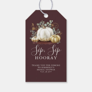 Étiquettes-cadeau Citrouille blanc et or automne Sip Sip Hooray