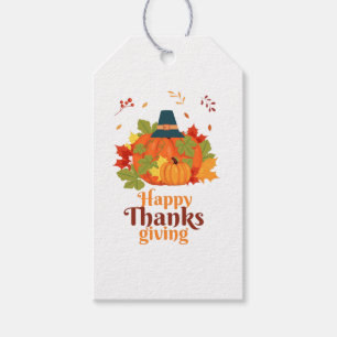 Étiquettes-cadeau Citrouille bon thanksgiving avec Casquette et Feui
