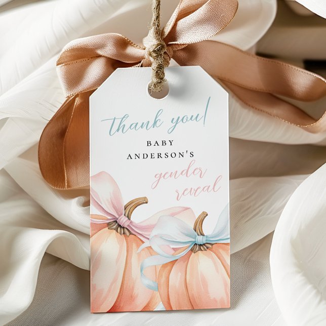Étiquettes-cadeau Citrouille Bow Rose Bleu Révélation de genre (Créateur téléchargé)