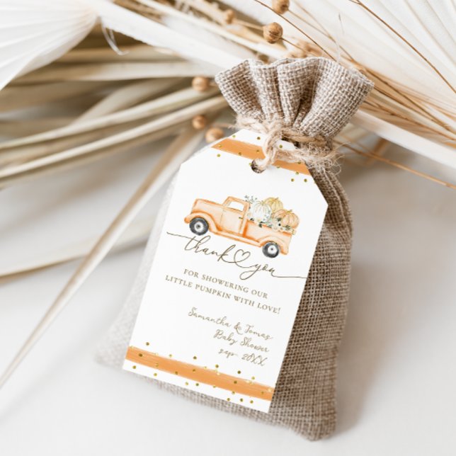 Étiquettes-cadeau Citrouille Camion Baby shower d'automne moderne (Créateur téléchargé)