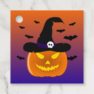 Étiquettes Cadeau Citrouille d’Halloween Jack o’ Casquette de sorciè