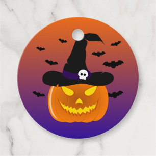 Étiquettes Cadeau Citrouille d’Halloween Jack o’ Casquette de sorciè