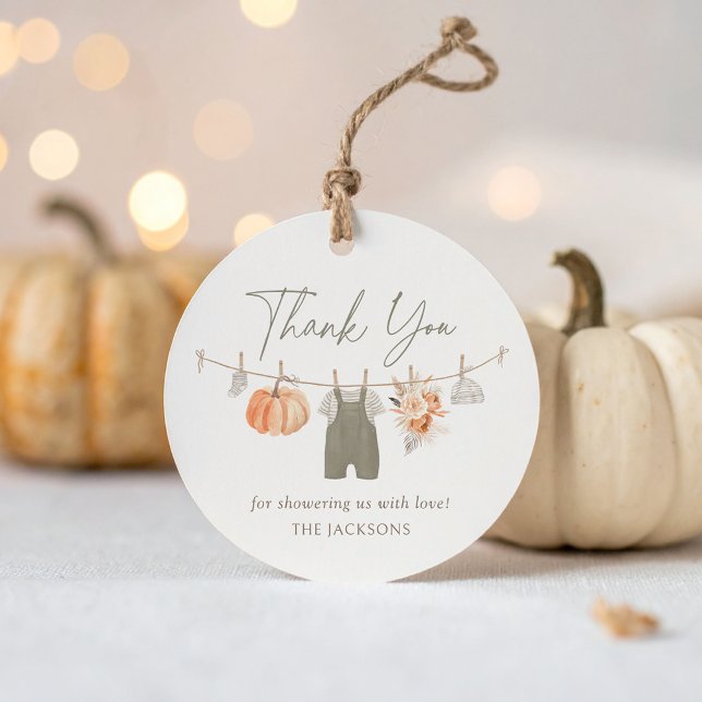 Étiquettes Cadeau Citrouille d'automne Baby shower Vêtements pour bé (Créateur téléchargé)