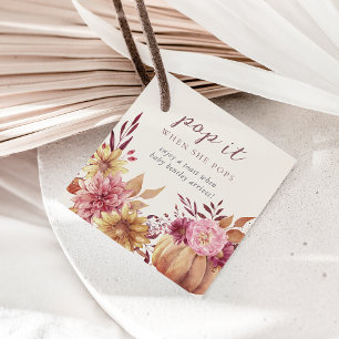 Étiquettes Cadeau Citrouille d'automne et Baby shower Fleur sauvage