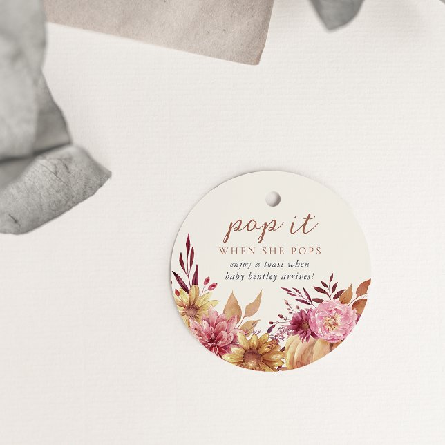 Étiquettes Cadeau Citrouille d'automne et Baby shower Fleur sauvage  (Créateur téléchargé)