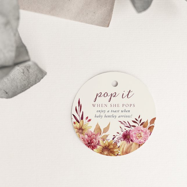 Étiquettes Cadeau Citrouille d'automne et Baby shower Fleur sauvage  (Créateur téléchargé)