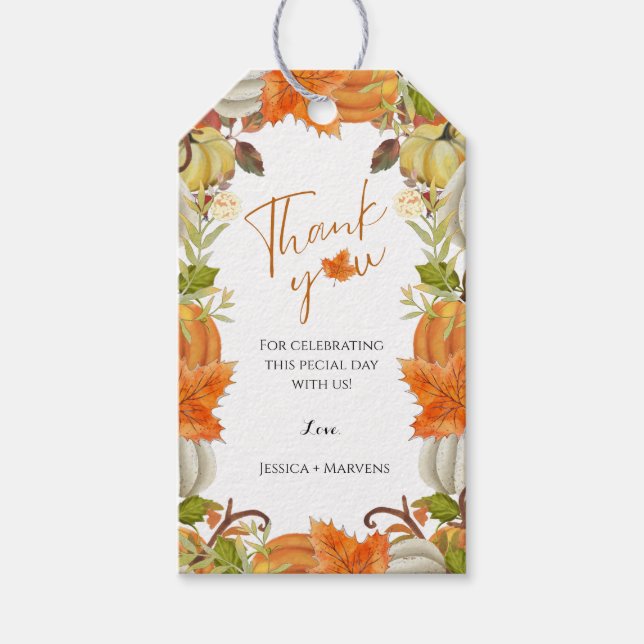 Étiquettes-cadeau Citrouille d'automne merci mariage (Devant)