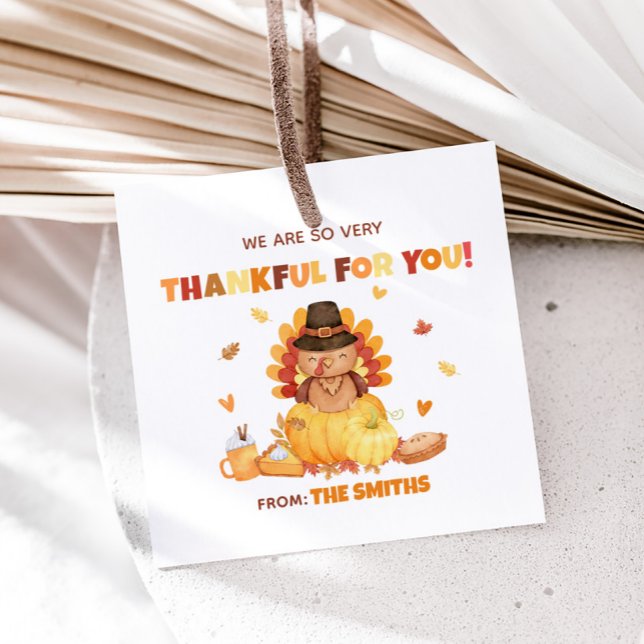 Étiquettes Cadeau Citrouille d'automne Turquie Thanksgiving Carré (Autumn Turkey Pumpkin Thanksgiving Favor Tags)