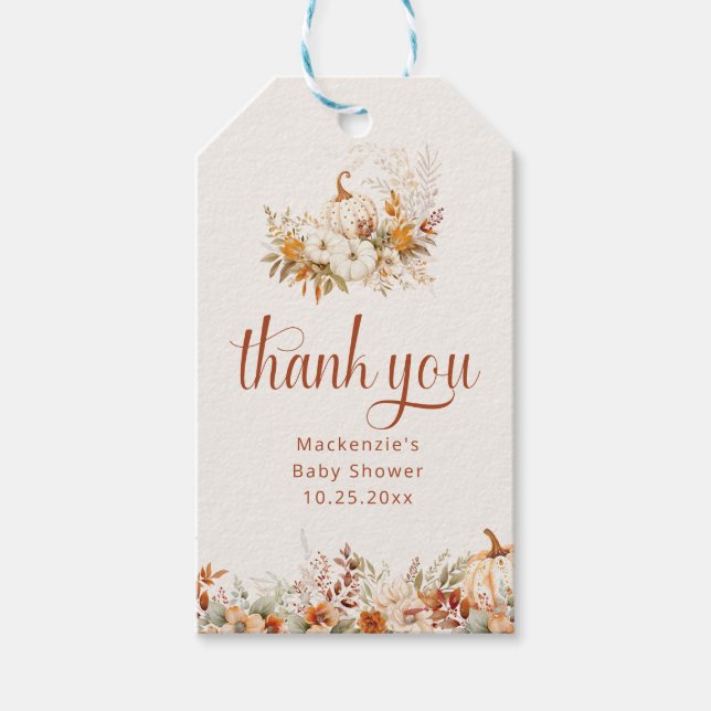 Étiquettes-cadeau Citrouille de Baby shower de récolte d'automne Mer (Devant)