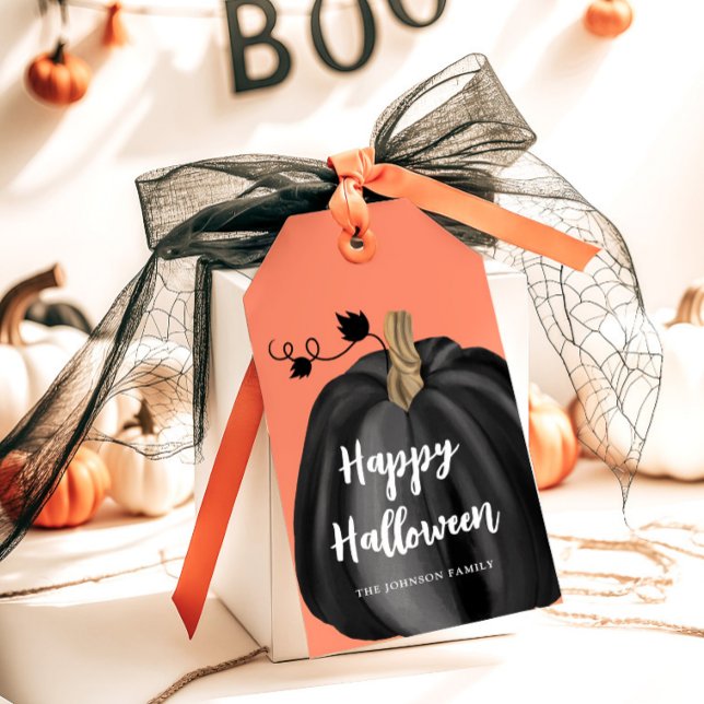 Étiquettes-cadeau Citrouille de script orange mignon Halloween (Cute Orange Script Pumpkin Halloween Gift Tags)