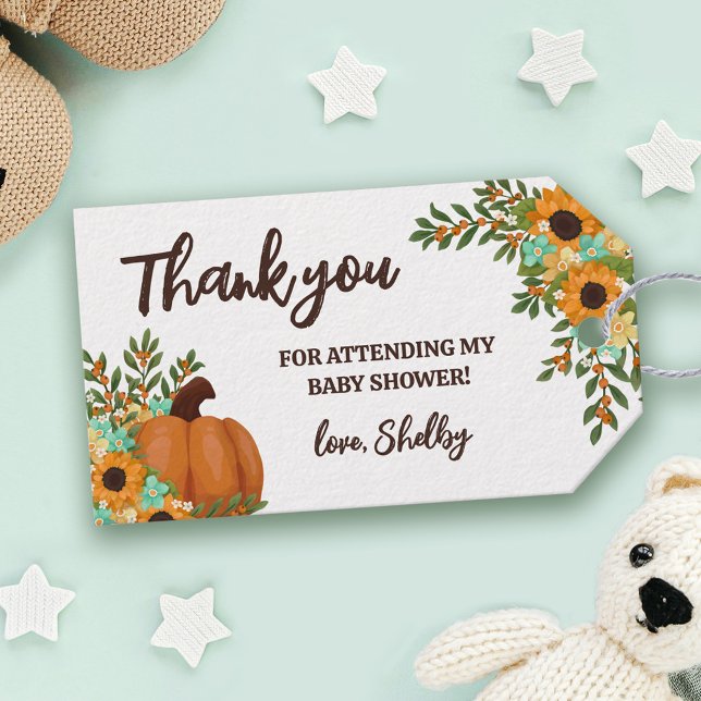 Étiquettes-cadeau Citrouille de tournesol Automne Merci Floral (Créateur téléchargé)