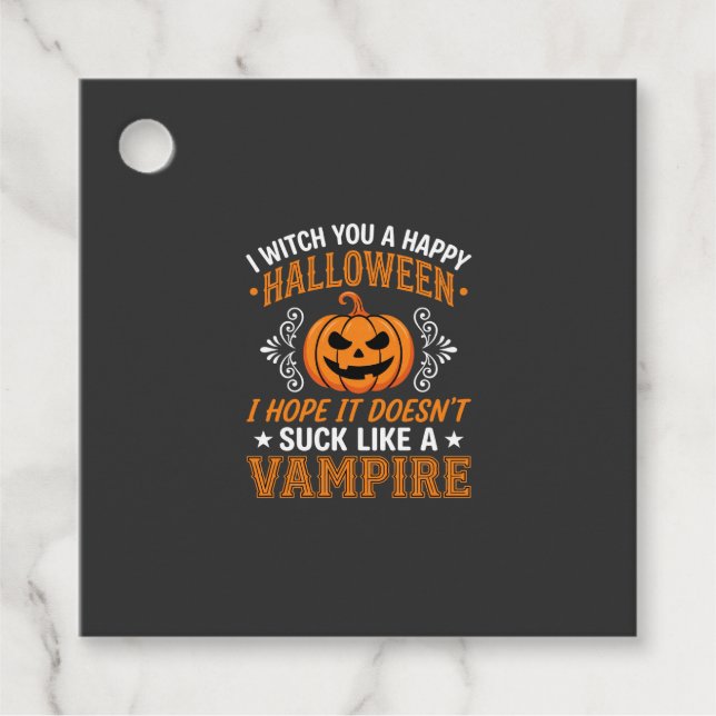 Étiquettes Cadeau Citrouille de vampire drôle d'Halloween (Devant)