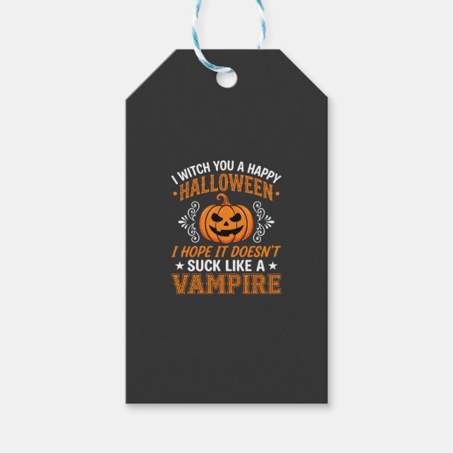 Étiquettes-cadeau Citrouille de vampire drôle d'Halloween (Devant)