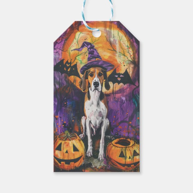 Étiquettes-cadeau Citrouille d'Halloween américain Foxhound (Devant)