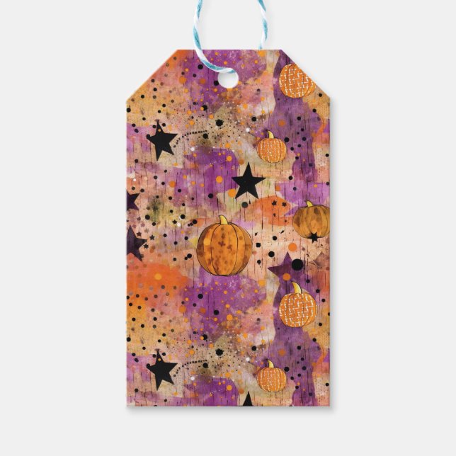 Étiquettes-cadeau Citrouille Dots Stars Boho Abstrait Motif Hallowee (Devant)