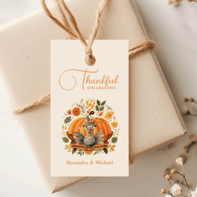 Étiquettes-cadeau Citrouille du dîner de Thanksgiving rustique (Créateur téléchargé)