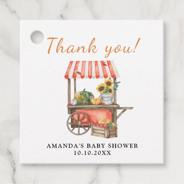Étiquettes Cadeau Citrouille est en route Baby shower Merci (Devant)