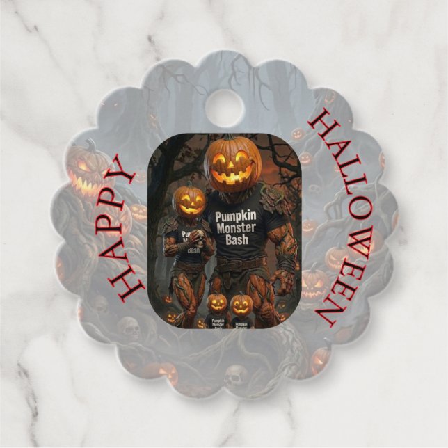 Étiquettes Cadeau Citrouille Fantôme Monstre Bash Halloween Merci Fa (Devant)