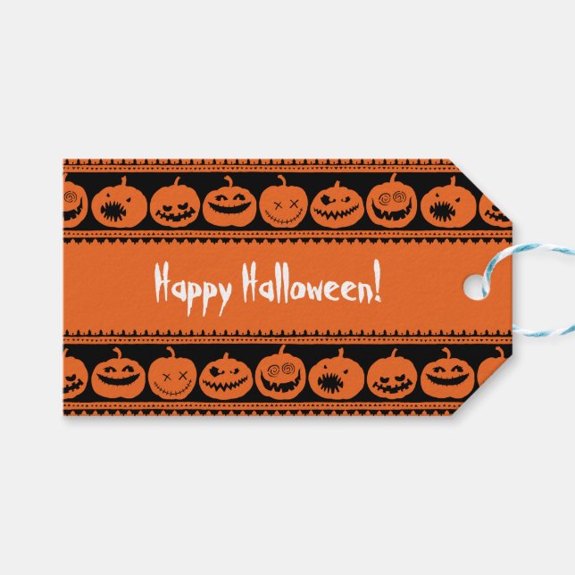 Étiquettes-cadeau Citrouille Happy Halloween Jack-o'-lantern Motif (Devant (Horizontal))