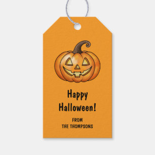 Étiquettes-cadeau Citrouille orange dessin animé Happy Halloween