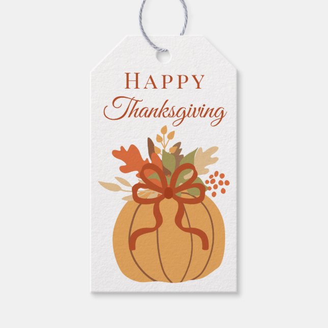 Étiquettes-cadeau Citrouille orange Joyeux Thanksgiving (Devant)