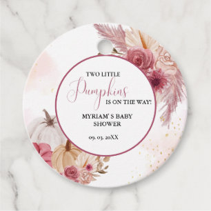 Étiquettes Cadeau Citrouille rose automne Floral Twin Girl Baby show