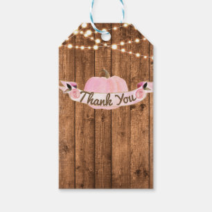 Étiquettes-cadeau Citrouille rose Automne Rustique Bois Lumières Fêt