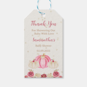 Étiquettes-cadeau Citrouille rose Avec Burgundy Floral Faver Tags
