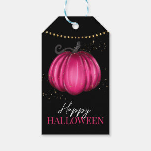 Étiquettes-cadeau Citrouille Rose Chaud Joyeux Halloween