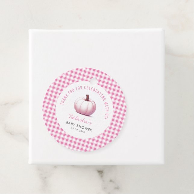 Étiquettes Cadeau Citrouille rose En vichy Plaid Baby Girl Baby show (En situation)
