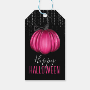 Étiquettes-cadeau Citrouille rose vif Joyeux Halloween