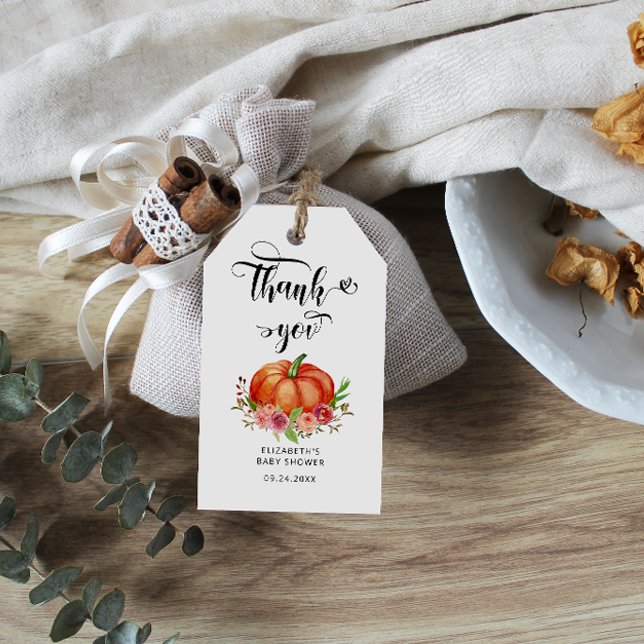 Étiquettes-cadeau Citrouille Rustique Automne Baby shower Floral Mer (Créateur téléchargé)