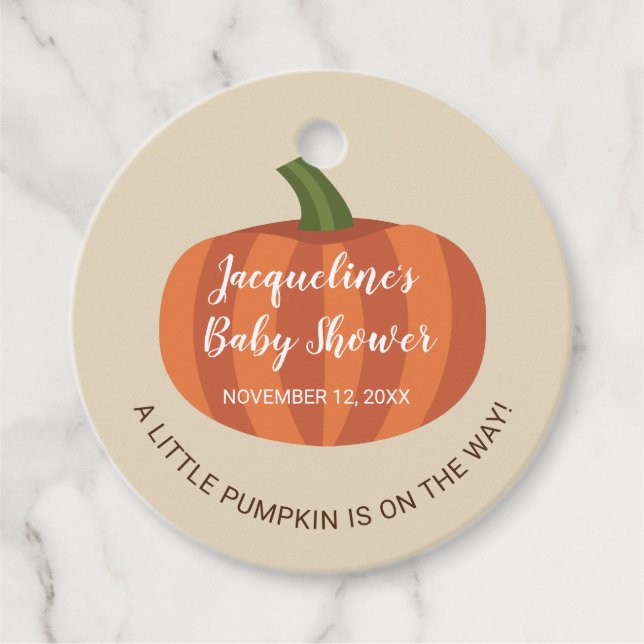 Étiquettes Cadeau Citrouille rustique sur le chemin Baby shower d'au (Devant)