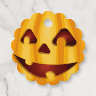 Étiquettes Cadeau Citrouille sculpté souriant design Halloween