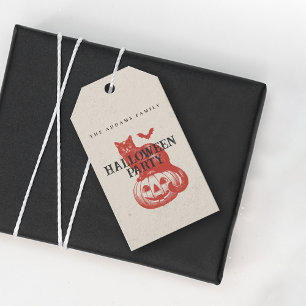 Étiquettes-cadeau Citrouille vintage Cat Bat Orange Red Halloween Pa