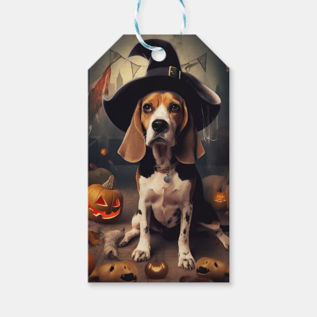 Étiquettes-cadeau Citrouilles Beagle Halloween Épouvantables (Devant)