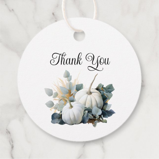 Étiquettes Cadeau Citrouilles blanches et eucalyptus Remerciement d' (Dos)