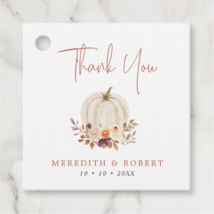 Étiquettes Cadeau Citrouilles blancs & Fleurs Mariage Merci
