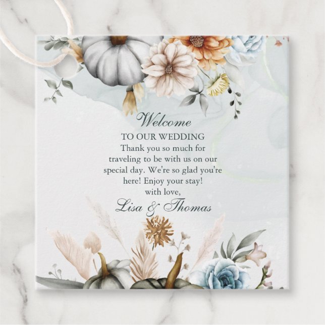 Étiquettes Cadeau Citrouilles Boho et Mariage Fleur sauvage d'automn (Devant)