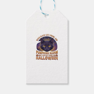 Étiquettes-cadeau Citrouilles Brillent Halloween Chat Noir Feuilles