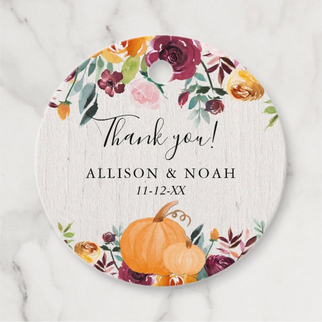 Étiquettes Cadeau Citrouilles d'automne florale rustique burgundy bl (Devant)