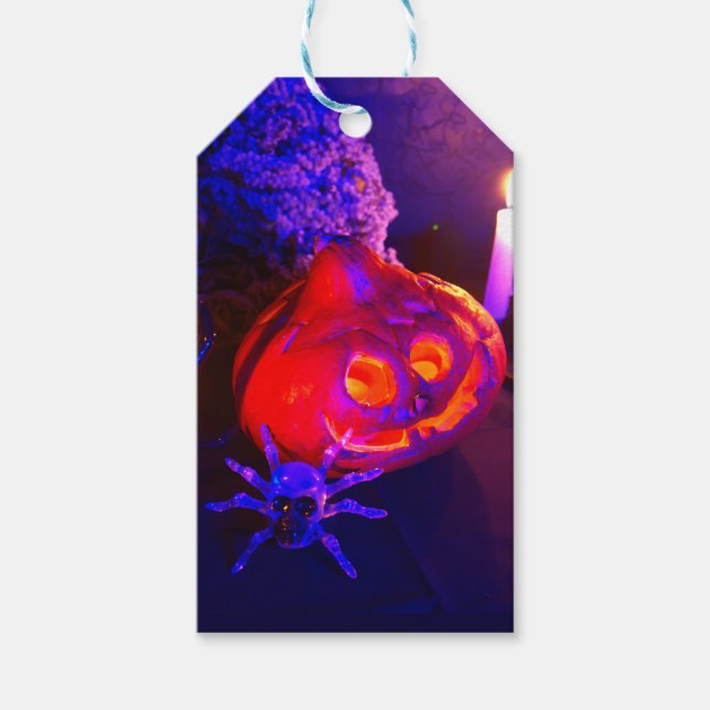 Étiquettes-cadeau Citrouilles Halloween néon (Devant)