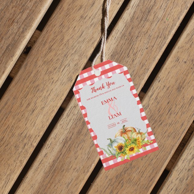 Étiquettes-cadeau Citrouilles Tournesols Mariage de l'automne rustiq (Pumpkins Sunflowers Rustic Fall Wedding Thank You Gift Tags)