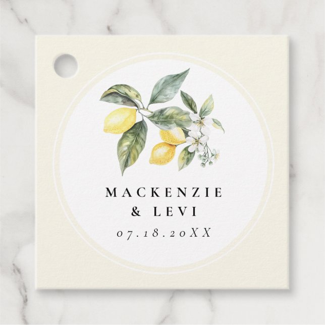 Étiquettes Cadeau Citrus citron jardin mariage élégant (Devant)